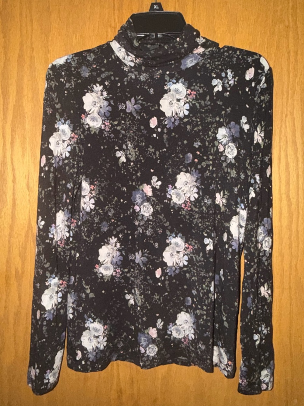 NEVER WORN! Black Floral Turtleneck Long-Sleeve Top